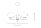 Dimension drawing of the 3-light Clérachic chandelier, with its height and width marked.