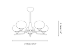 Dimension drawing of the 5-light Clérachic chandelier, with its height and width marked.