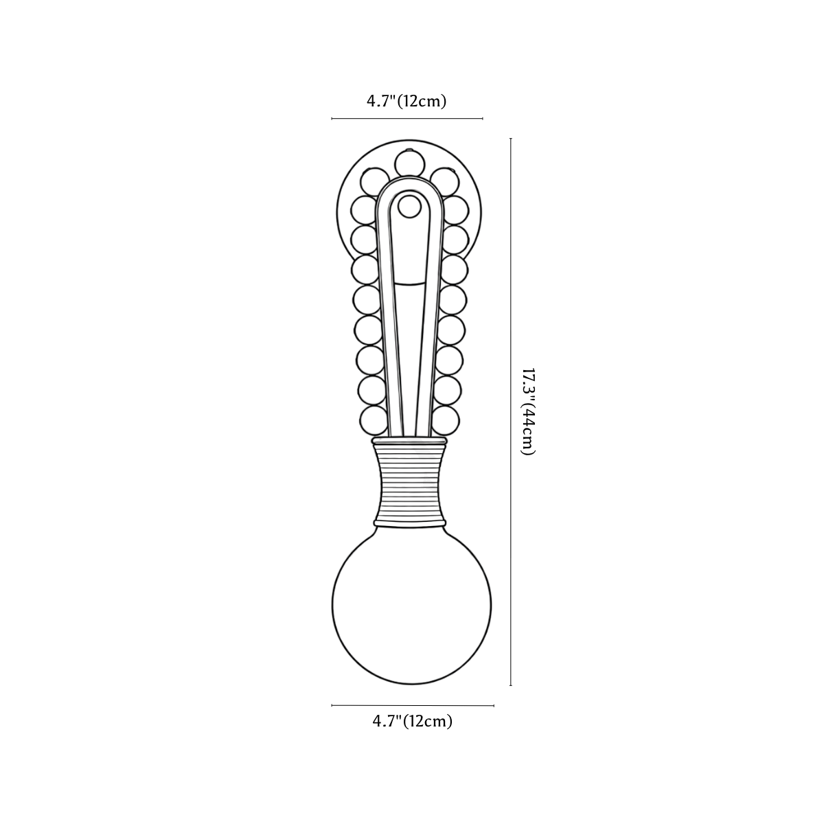 Clérachic wall light dimension drawing, every measurement marked in centimetres and inches.