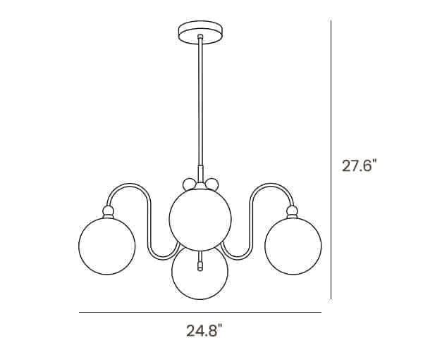 Dimension drawing of this Clérachic chandelier, with its height and width marked.