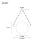 Clérachic pendant light dimension drawing, smaller globe, every measurement marked in centimetres and inches.