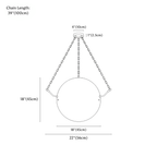 Clérachic pendant light dimension drawing, larger globe, 56 cm wide, every measurement marked in centimetres and inches.