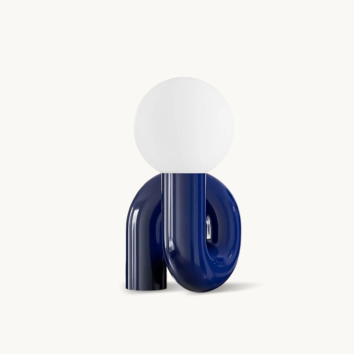 Blue Clérachic table lamp with a white glass globe on a glossy looped base, shown on a plain white backdrop.