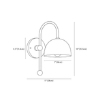 Clérachic wall light dimension drawing, every measurement marked in centimetres and inches.