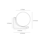 Clérachic wall light dimension drawing, S, every measurement marked in centimetres and inches.