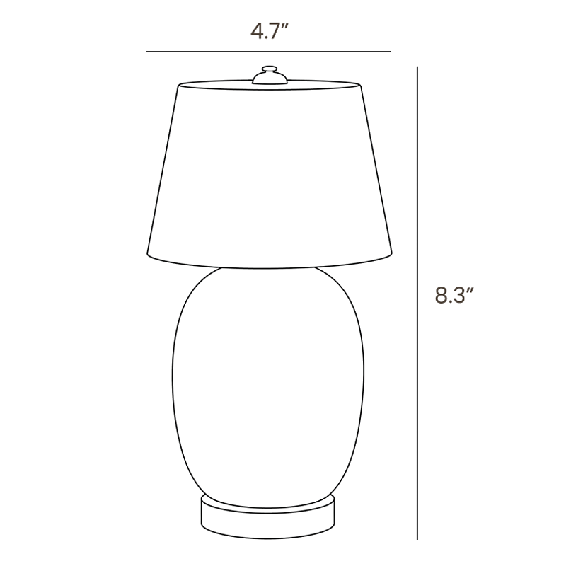 Dimension drawing of this Clérachic table lamp, with its height and shade width marked.