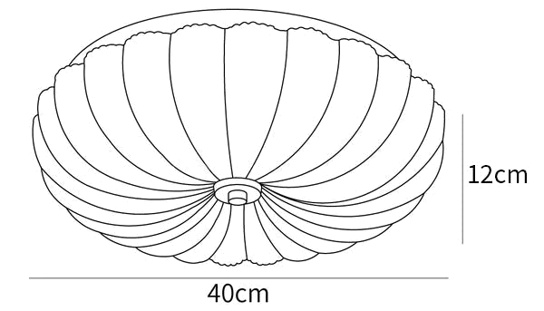 Clérachic ceiling light dimension drawing, every measurement marked in centimetres and inches.