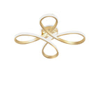 Clérachic gold ceiling light from below on a white background, its four ribbon loops crossing at a round gold centre.