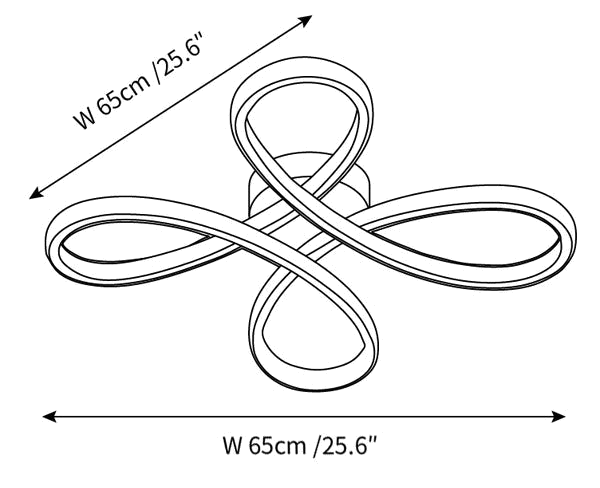 Dimension drawing of this Clérachic ceiling light, with its 65 cm (25.6″) width marked on the diagonal and the horizontal.