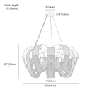 Clérachic chandelier dimension drawing, 84 cm × 50 cm, every measurement marked in centimetres and inches.