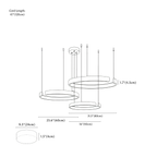 Clérachic chandelier dimension drawing, 3 Rings, 40 cm 60 cm 80 cm, 108 W, every measurement marked in centimetres and inches.