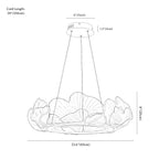 Clérachic chandelier dimension drawing, Leaf, Small, 60 cm × 20 cm, 44 W, every measurement marked in centimetres and inches.