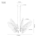 Clérachic chandelier dimension drawing, Butterfly, 6 Heads, 68 cm, 36 W, every measurement marked in centimetres and inches.