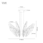 Clérachic chandelier dimension drawing, Butterfly, 8 Heads, 68 cm, 48 W, every measurement marked in centimetres and inches.
