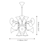 Clérachic chandelier dimension drawing, 1 of 3, every measurement marked in centimetres and inches.