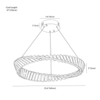 Clérachic chandelier dimension drawing, 60 cm × 5 cm, 40 W, every measurement marked in centimetres and inches.