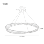 Clérachic chandelier dimension drawing, 80 cm × 5 cm, 70 W, every measurement marked in centimetres and inches.