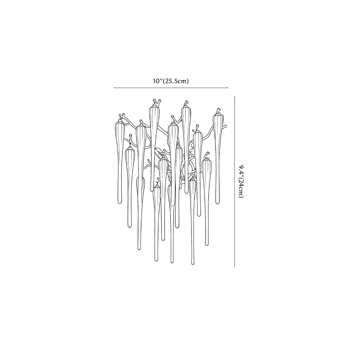 Clérachic wall light dimension drawing, Small - 25.5 cm - 15 W, every measurement marked in centimetres and inches.