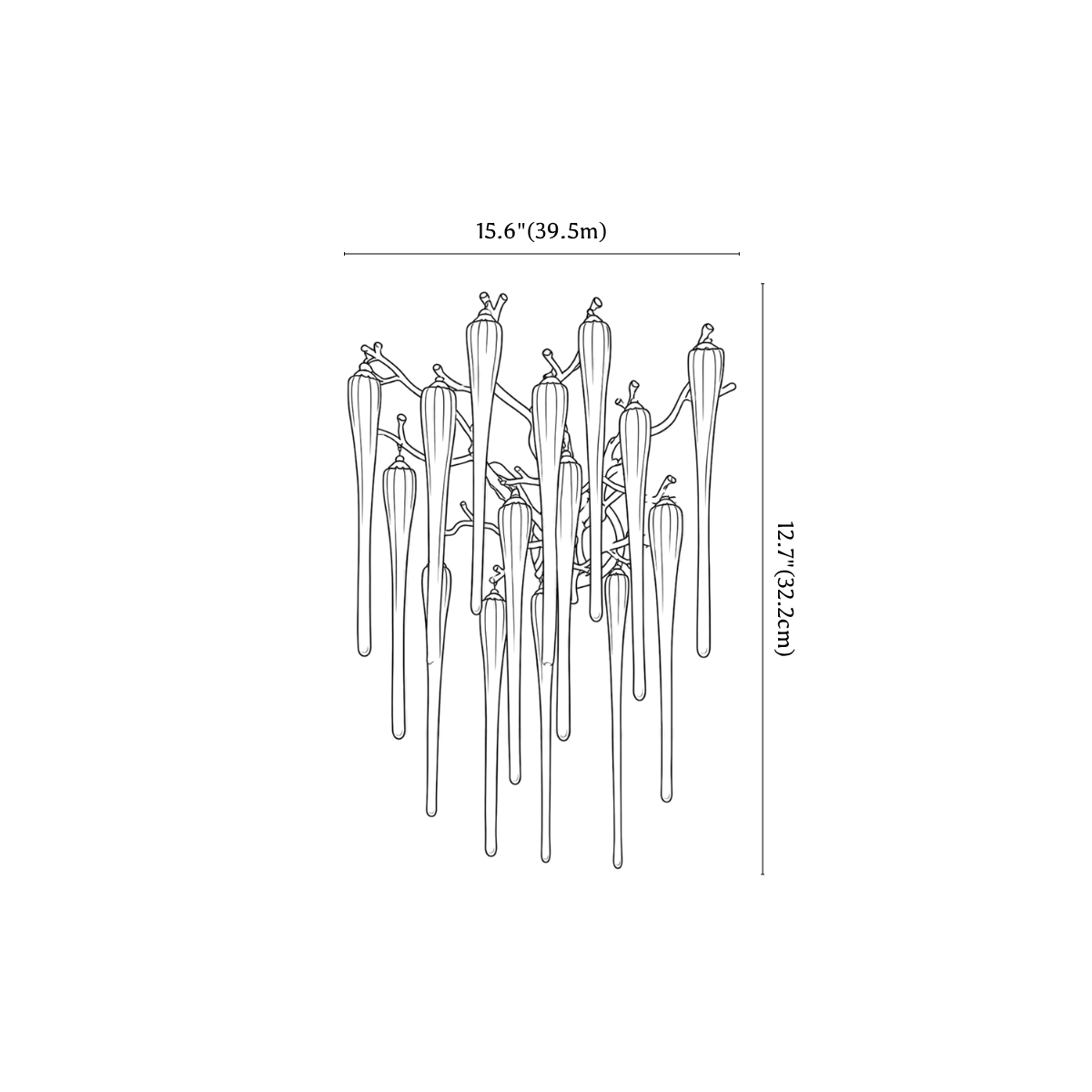 Clérachic wall light dimension drawing, Large - 39.5 cm - 15 W, every measurement marked in centimetres and inches.