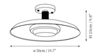 Clérachic ceiling light dimension drawing, every measurement marked in centimetres and inches.