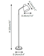 Clérachic floor lamp dimension drawing, every measurement marked in centimetres and inches.
