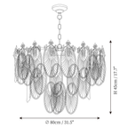 Clérachic pendant light dimension drawing, 3 of 4, every measurement marked in centimetres and inches.