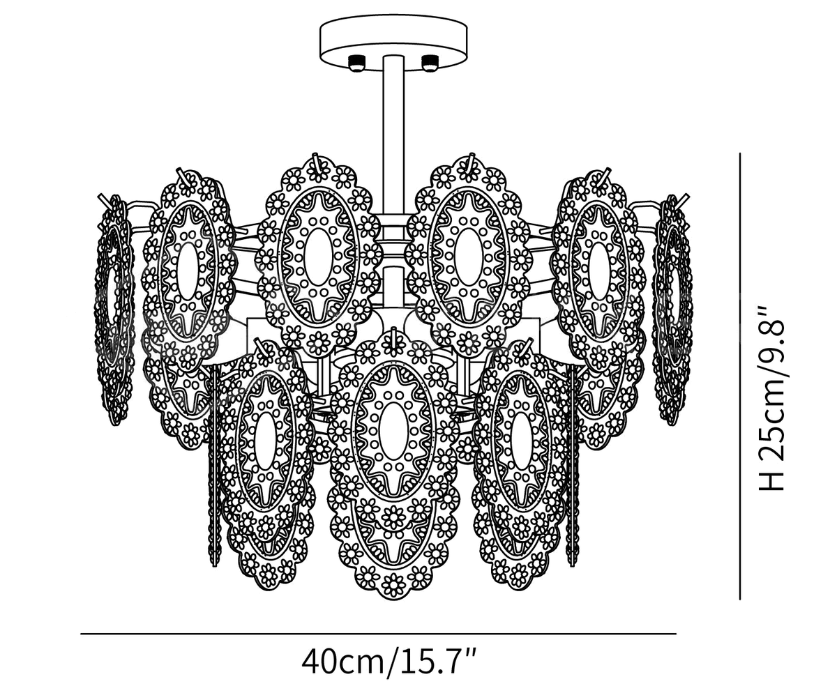 Dimension drawing of this Clérachic pendant in the 40 cm size, with its height and width marked.