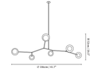 Clérachic chandelier dimension drawing, 1 of 3, every measurement marked in centimetres and inches.