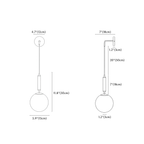 Clérachic wall sconce dimension drawing, every measurement marked in centimetres and inches.