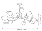 Dimension drawing of this Clérachic chandelier in its larger form, with its height and width marked.
