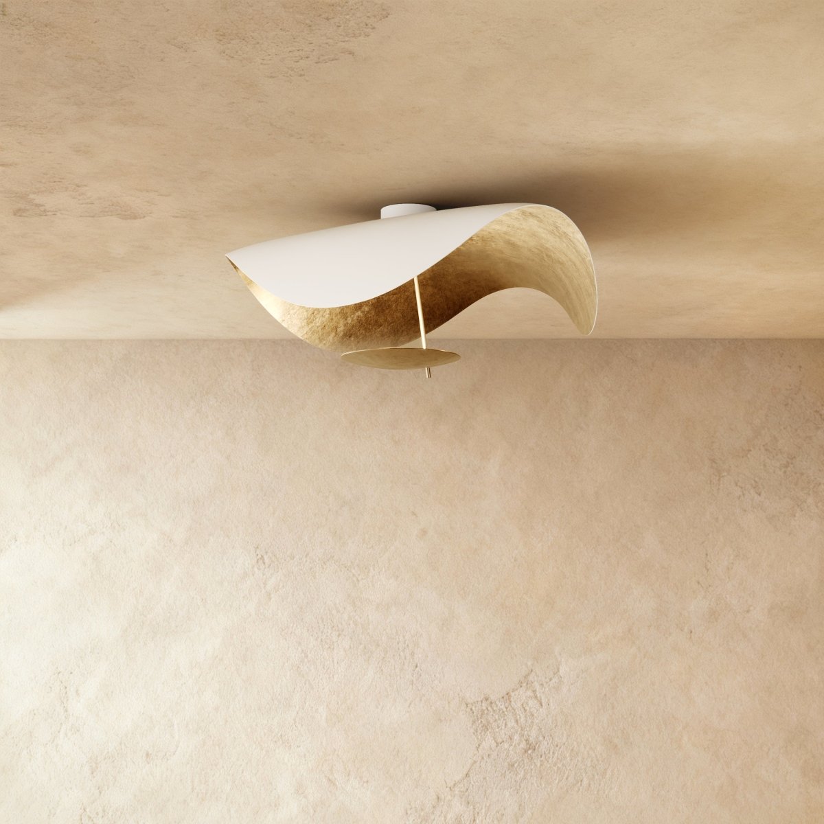 This white-and-gold Clérachic ceiling light combines a crisp white shell with a gold-leaf underside for a soft glow.