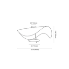 Clérachic ceiling light dimension drawing, 2, every measurement marked in centimetres and inches.
