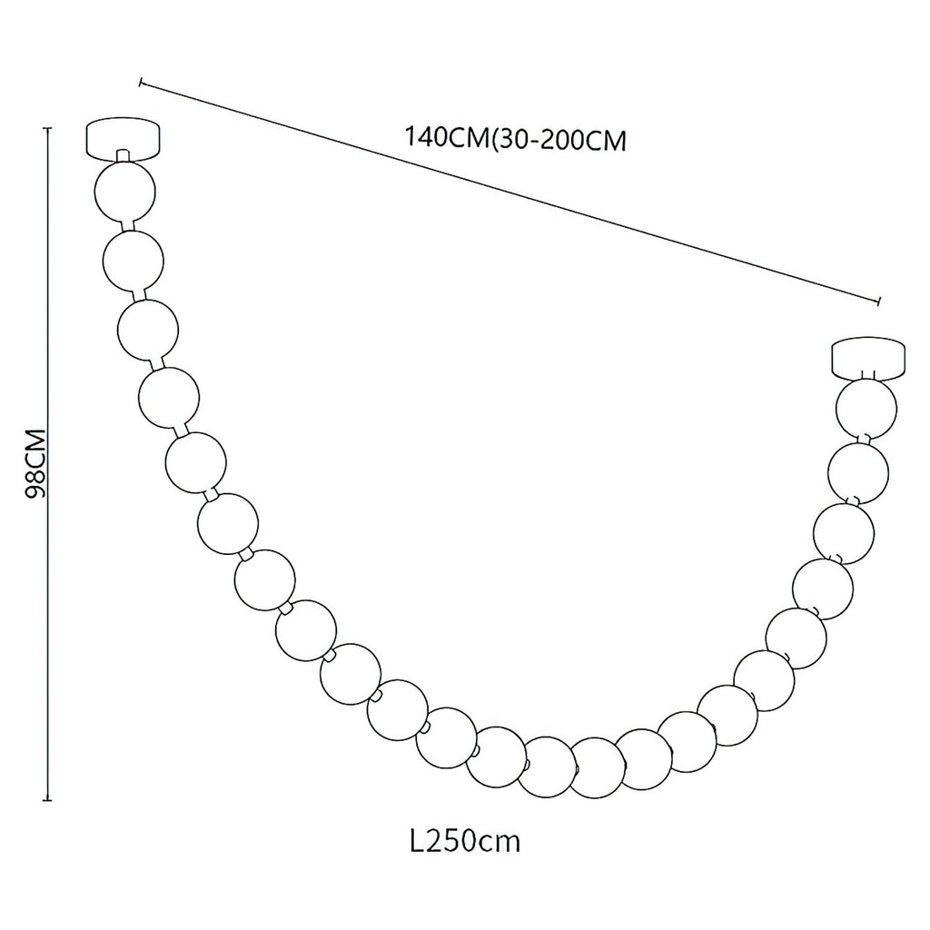 Dimension drawing of this Clérachic pendant, with its height and width marked for one 250 cm strand.