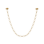 A single gold-linked strand of frosted spheres curves between two brass ceiling plates on white, the simplest form of this Clérachic pendant.