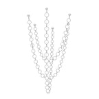 Outline drawing of this Clérachic pendant as a tall bunch of strands that gather to a low point, on white.