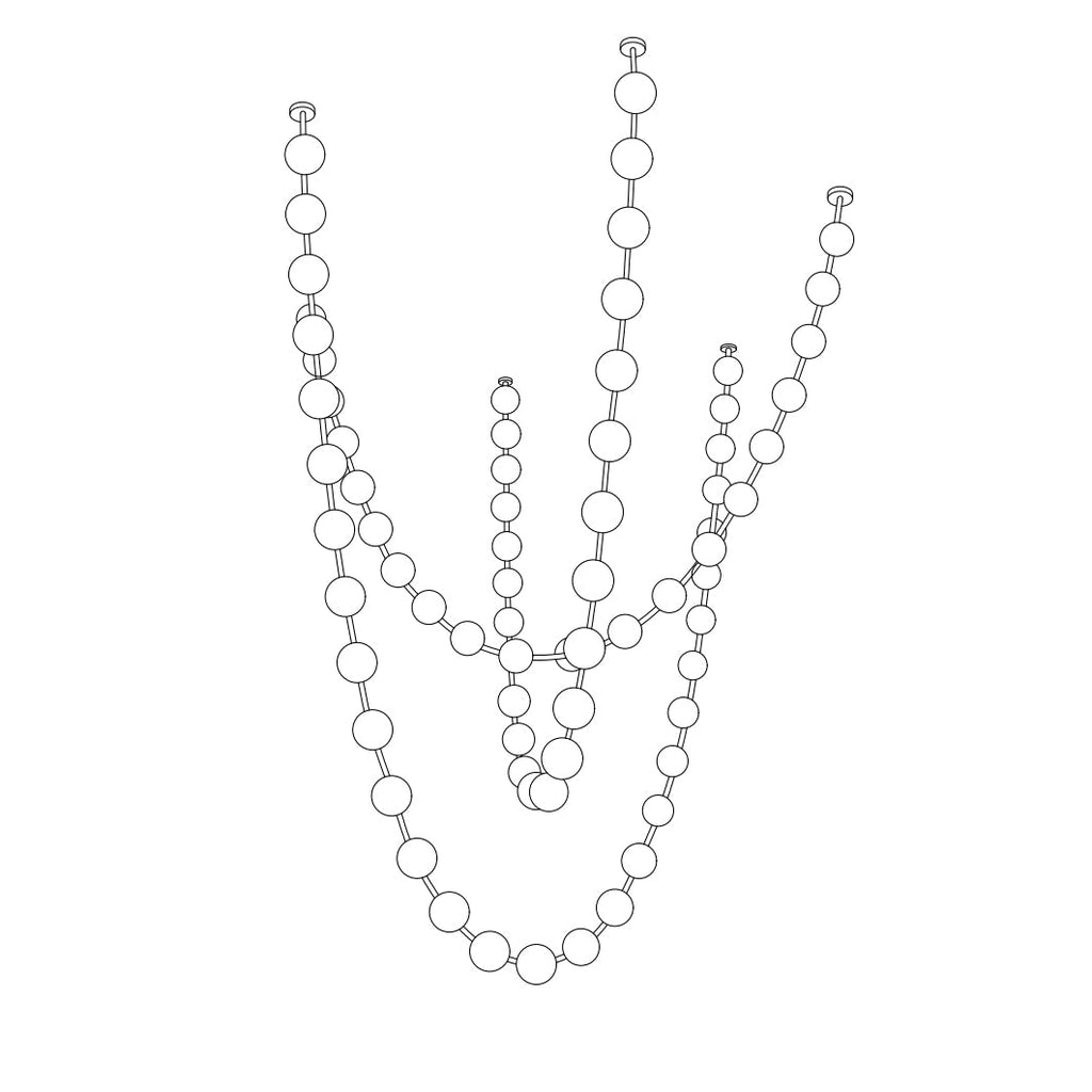 Outline drawing of this Clérachic pendant with several tall strands of large spheres and shorter ones in the middle.