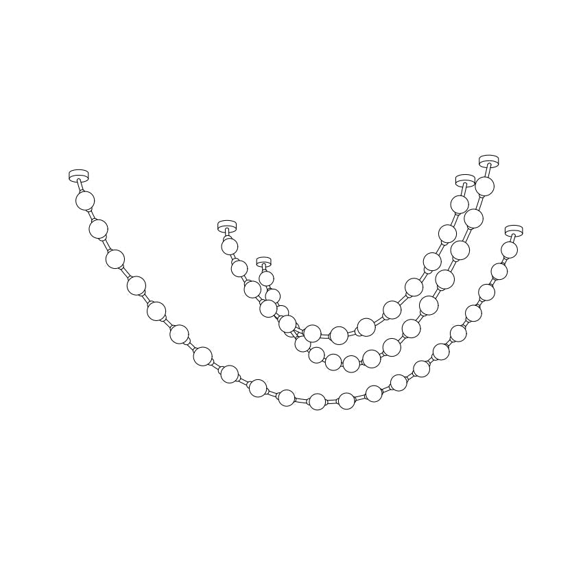 Line drawing of three nested swags in this Clérachic pendant, seen as a shallow curve from the front.