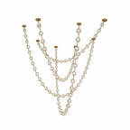 On white, this Clérachic pendant shows five long strands of clear spheres and gold links, each from its own brass plate.