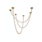 Cut-out view of this Clérachic pendant with five brass plates and strands of clear spheres in staggered lengths.