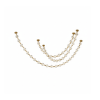Three shallow swags of clear spheres on gold links hang from small brass plates on white, shown for this Clérachic pendant.