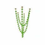 A tall bunch of green sphere strands from this Clérachic pendant gathers towards a single point on a pale backdrop.