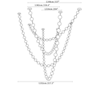 Dimension drawing of this Clérachic pendant with four strands, with the length of each marked in centimetres and inches.
