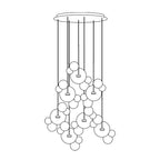 Line drawing of this Clérachic glass sphere pendant installation, showing a round ceiling plate, cables and spheres.