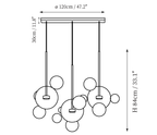 Clérachic pendant light dimension drawing, 5 of 9, every measurement marked in centimetres and inches.