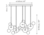 Clérachic pendant light dimension drawing, 7 of 9, every measurement marked in centimetres and inches.