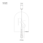 Clérachic pendant light dimension drawing, A, Small Base, 4 cm × 28 cm, every measurement marked in centimetres and inches.