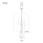 Clérachic pendant light dimension drawing, B, Small Base, 5 cm × 38 cm, every measurement marked in centimetres and inches.