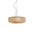 Unlit amber glass Clérachic pendant on a white backdrop, with its faceted shape and the inner shade faintly visible through the glass.