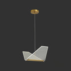 A wider-angled folded shade of this Clérachic pendant light on a dark backdrop, its gold base and cord clearly visible.