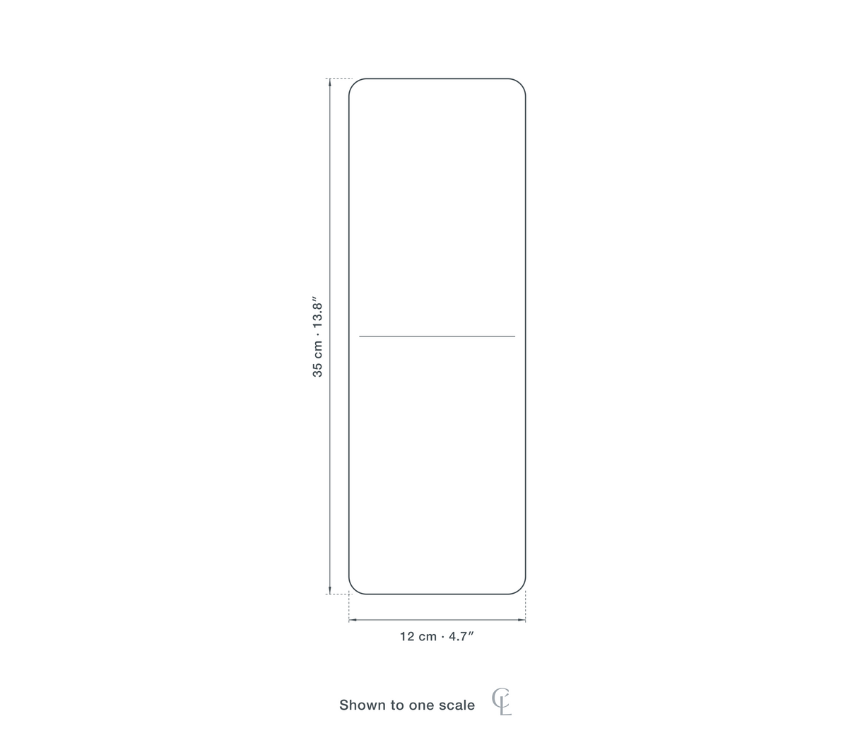 Technical dimension drawing of the Clérachic Gold Pendant Light for Kitchen Island, Alabaster Teardrop, 35 cm — 12 × 35 cm (4.7 × 13.8″), drawn to scale.